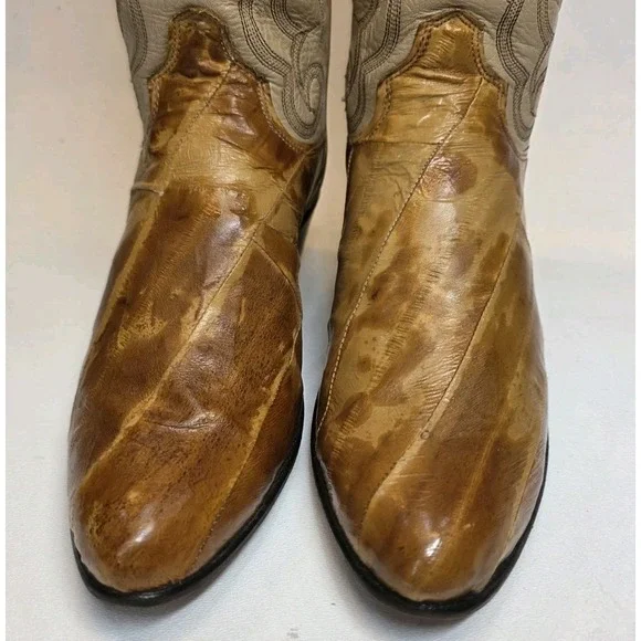 Womens Size 6 B Olathe Exotic Eel Skin Brown Leather Western Cowboy Boots - Picture 5 of 16